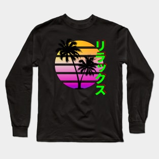 Cool Synthwave RELAX RIRAKKUSU Design Long Sleeve T-Shirt